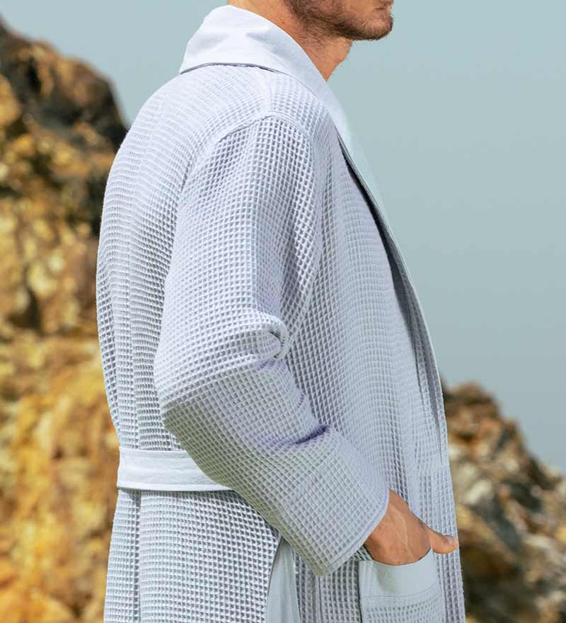 Men's Lightweight Waffle Spa Robe with Shawl Collar-1