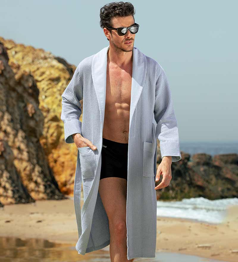 Men's Lightweight Waffle Spa Robe with Shawl Collar-0