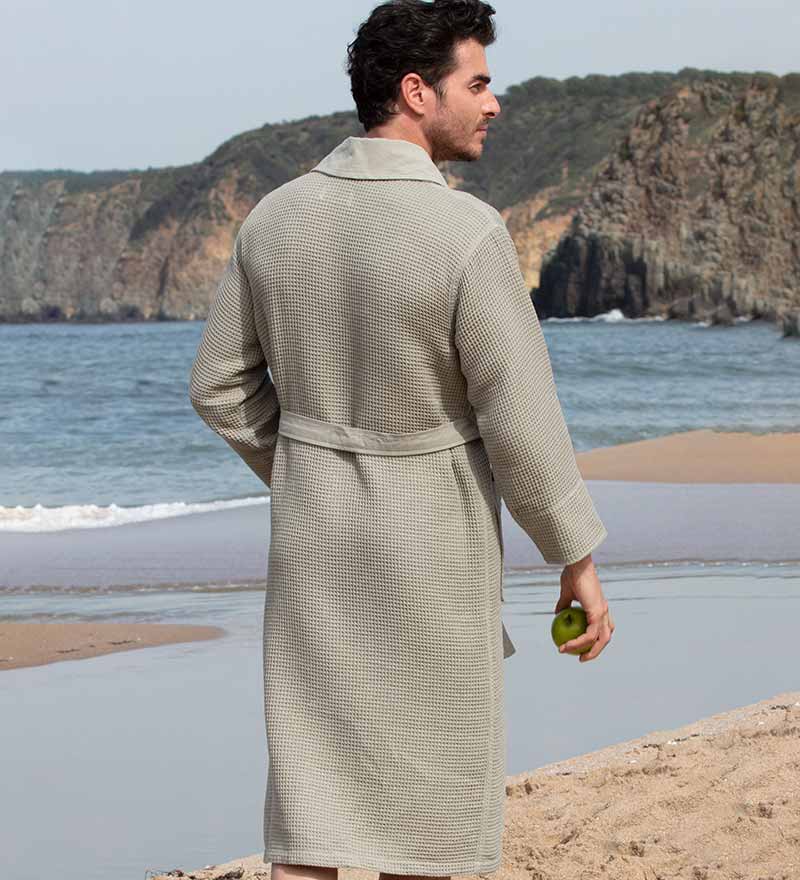 Men's Lightweight Waffle Spa Robe with Shawl Collar-8