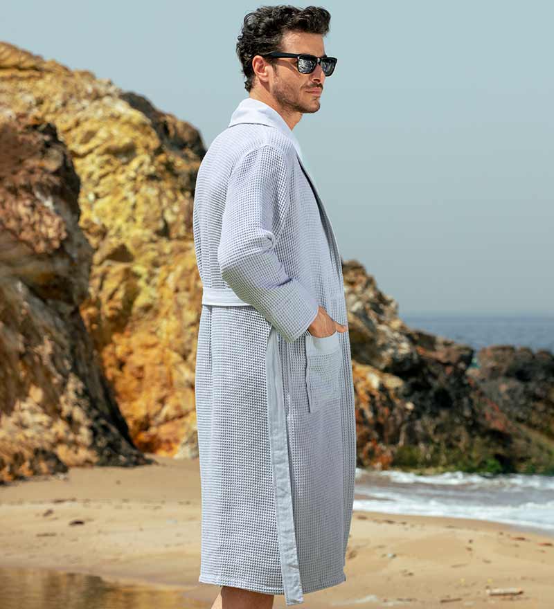 Men's Lightweight Waffle Spa Robe with Shawl Collar-2