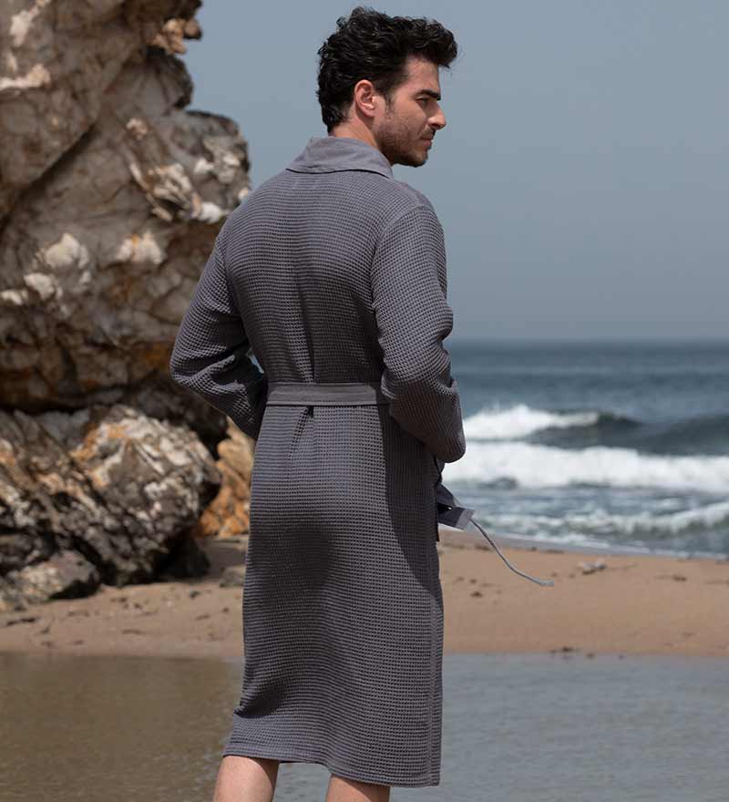 Men's Lightweight Waffle Spa Robe with Shawl Collar-6