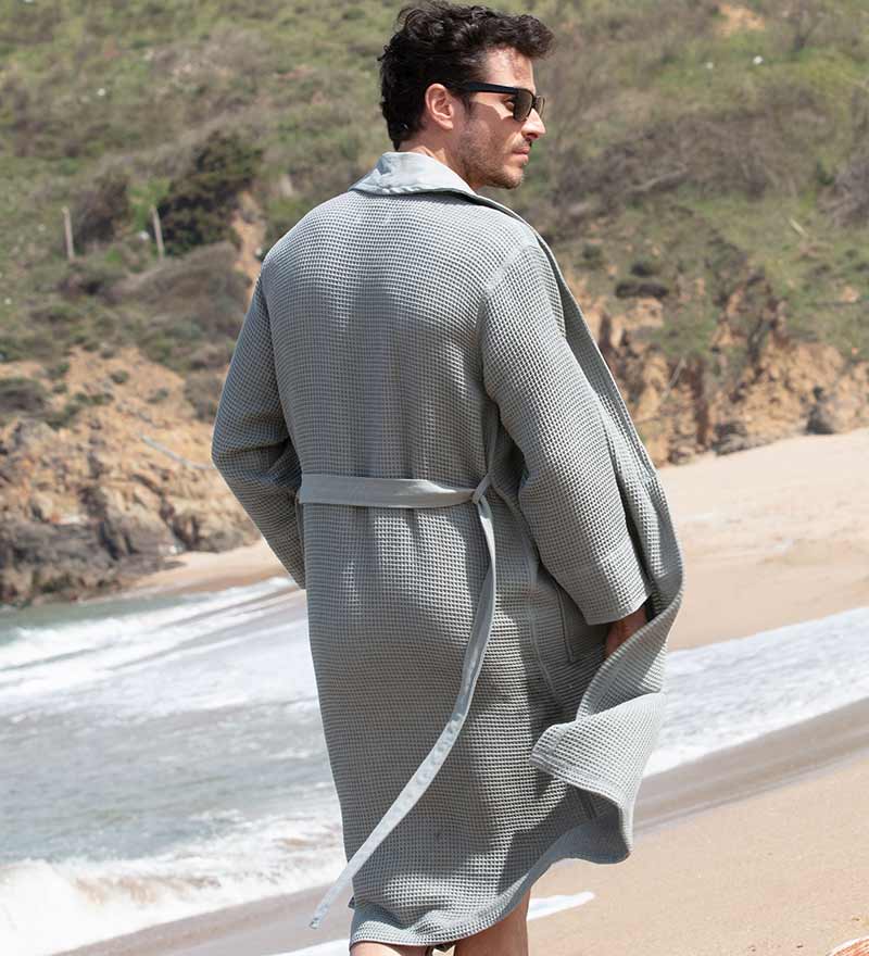 Men's Lightweight Waffle Spa Robe with Shawl Collar-5