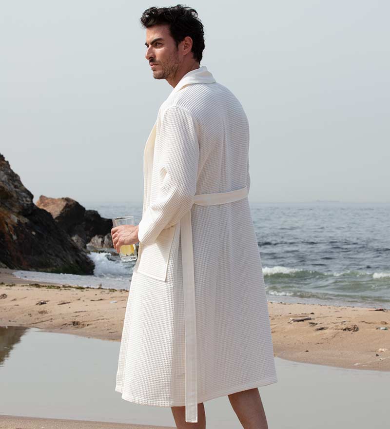 Men's Lightweight Waffle Spa Robe with Shawl Collar-10