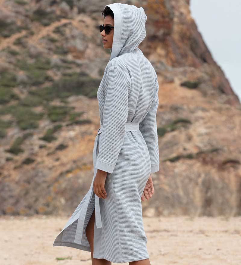 Women’s Turkish Cotton Waffle Hooded Robe-0