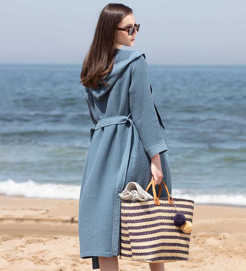 Women’s Turkish Cotton Waffle Hooded Robe-8