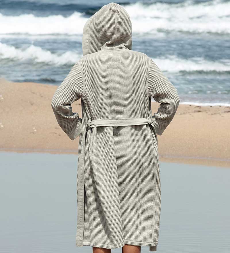 Women’s Turkish Cotton Waffle Hooded Robe-7