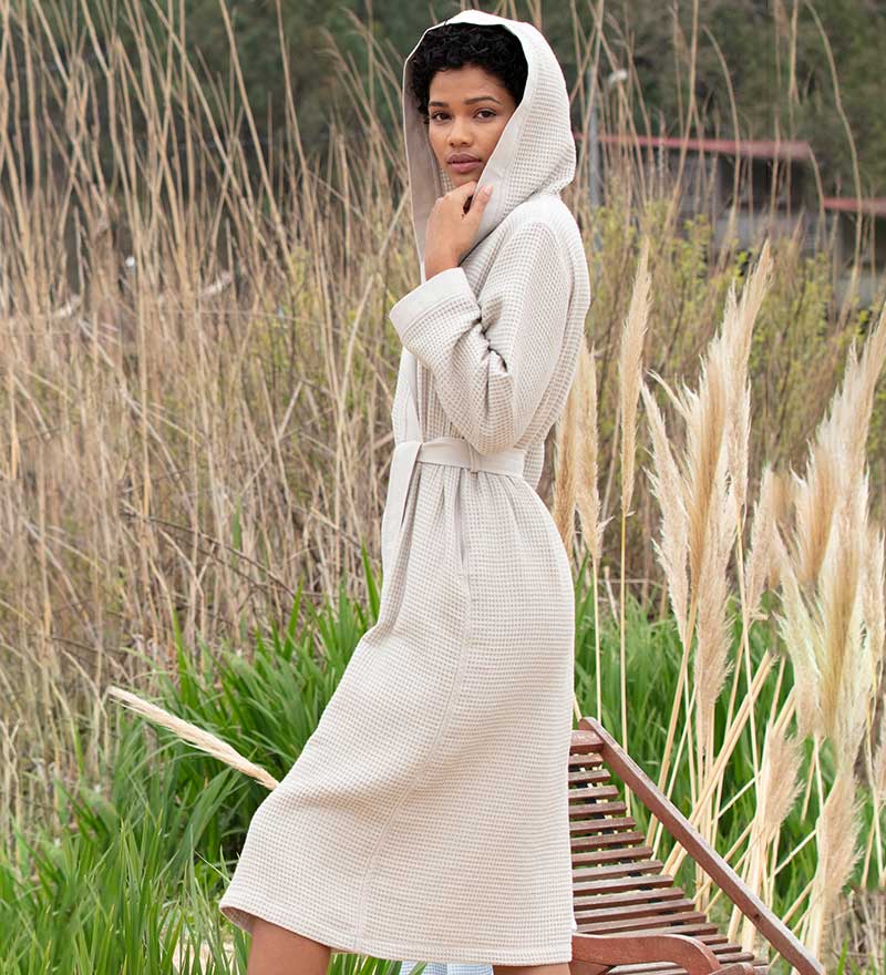 Women’s Turkish Cotton Waffle Hooded Robe-6